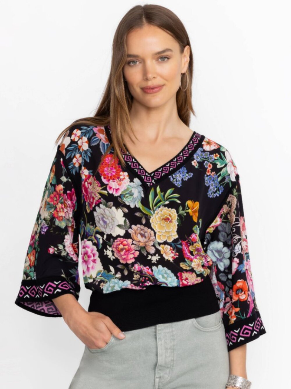 Johnny Was The Pullover Blouse, Akki Scarf Print, size medium